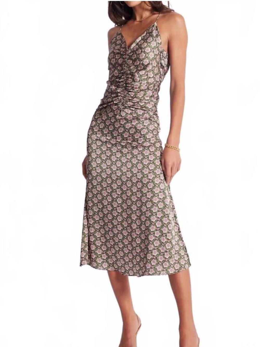 bishop + young Pink and Green Floral Midi Slip Dress